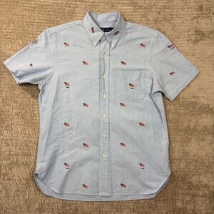Ralph Lauren Men's Oxford Short Sleeve Blue Med All Over American Flag‎